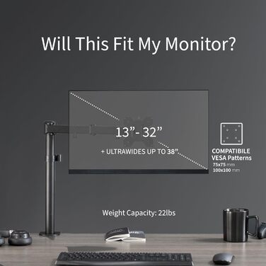 Кріплення для монітора VIVO Stand-V011, 39 дюймів, регульоване, настінне, з VESA, чорний