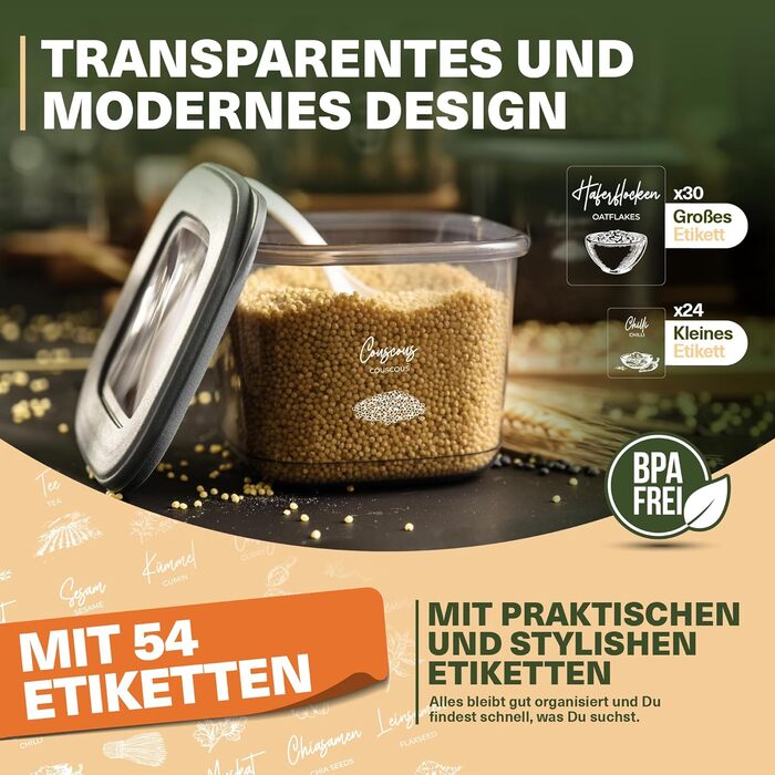 Набори контейнерів для зберігання продуктів з кришкою, 42 шт. BPA-Free, для круп, борошна, цукру. Органайзери для кухні, герметичні контейнери для харчових продуктів
