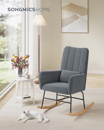 Крісло-гойдалка SONGMICS HOME з підлокітниками, для вітальні та спальні, сірий, до 136 кг, LYY500G01