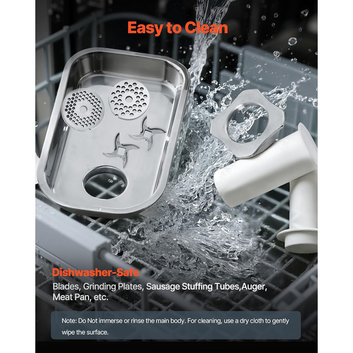 Електрична м'ясоподрібнювач VEVOR, 4.2 кг/хв, 1100 Вт, з лезом та диском, для ресторану, з нержавіючої сталі