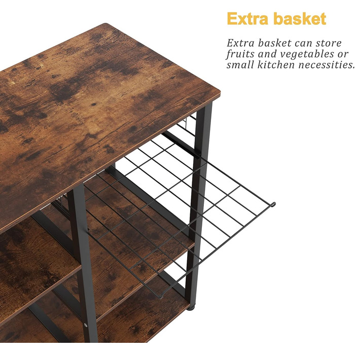 Стелаж для кухні та випічки Soges: місткий, чорний, з 3 полицями (ретро)