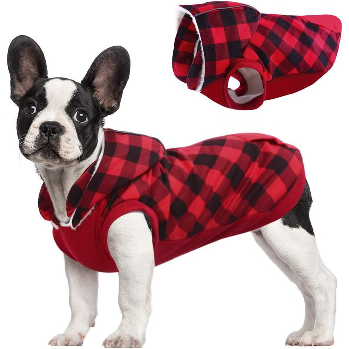 Зимове пальто для собак у тонку клітку, вітрозахисне пальто для собак на флісовій підкладці Одяг для собак світловідбиваюча куртка для собак Жилет для маленьких собак розміром з сідло це знімна капелюх (XXL, Червоний)