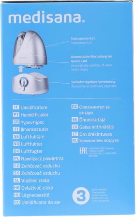 Ультразвуковий зволожувач medisana UHW, очищувач повітря для спальні, вітальні, офісу та дитячої кімнати, небулайзер для кращого мікроклімату в приміщенні, 4,2 літра з великим резервуаром для води