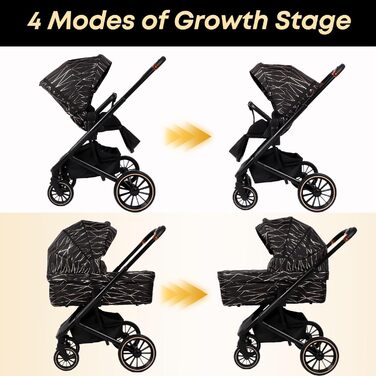 Дитяча коляска 2-в-1 BabyVoyage з люлькою та прогулянковим блоком, поворотні колеса 360°, амортизація, регульована ручка, складана, аксесуари, колір зелений (чорний-золотий)