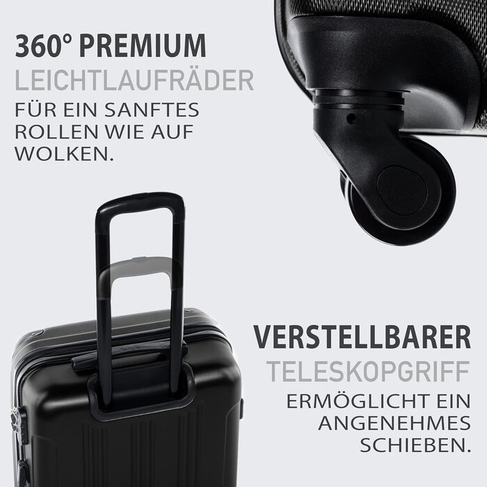 Набір дорожніх валіз FERGÉ QUÉBEC з ABS-пластику, 3 предмети (ручна поклажа, L, XL), чорний