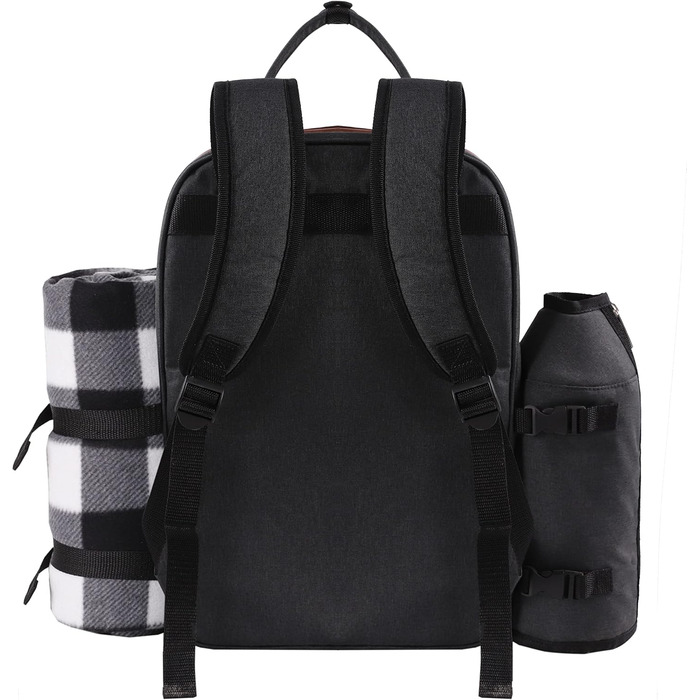 Набір для пікніка на 2 особи ALLCAMP: рюкзак, десерна тарілка, столові прибори, флісова ковдра, тримач для пляшки/вина (чорний)