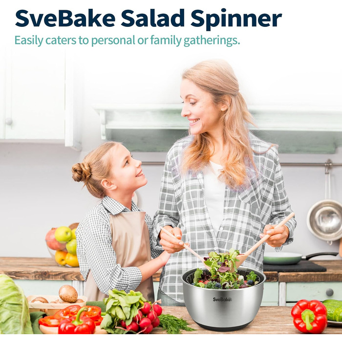 Салатниця-швидкоочисник з нержавіючої сталі 18/10 з ручним приводом та мискою об'ємом 4,5 літра, придатна для миття в посудомийній машині, чорний прозорий кришка