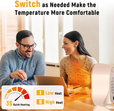 Електричний обігрівач Feebee: енергозберігаючий, тихий, 800/1200W, портативний, з контролем температури та захистом від перегріву та перекидання. Підходить для спальні, дому, офісу. (Білий/Бежевий)