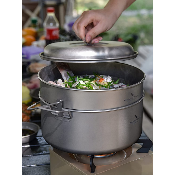 Набір посуду iBasingo для кемпінгу: каструля 4.5L та пароварка 2L (Ti2114C)