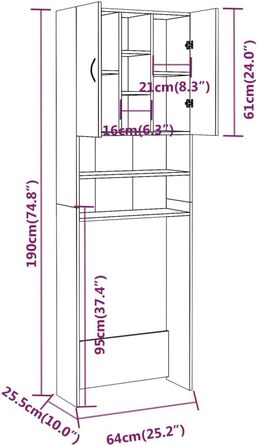 Пральна машина, Тумба для ванної кімнати з 2 дверцятами, 9 відділень, Висока шафа, Копчений Дуб