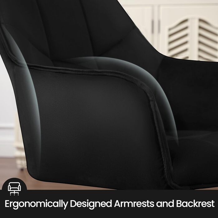 Крісла для їдальні WOLTU (2 шт.) – оббивка з жаккарду та вельвету, з металевими ніжками, для кухні, вітальні, їдальні (Чорний)