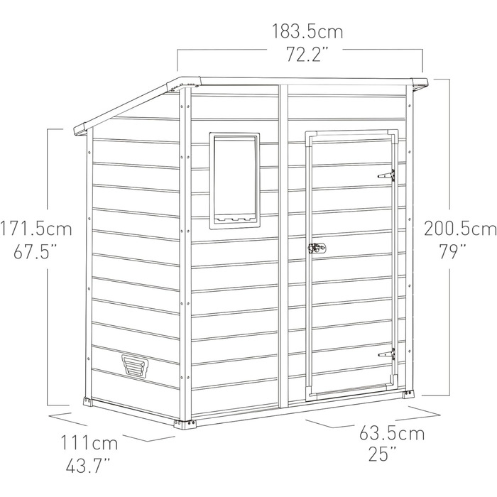 Сарай садовий Keter Manor Pent 6x4 сірий, пластиковий, вологостійкий, 183.5x111x200.5 см