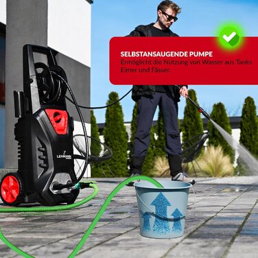Високотискний мийник LEHMANN Hudson 1800 Вт, 145 бар, 450 л/год, з набором аксесуарів (щітка, пінозмішувач, шланг 5м)