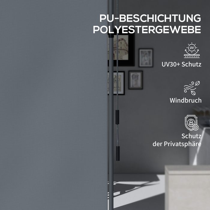 Автономна маркіза, регульована довжина, монтаж без свердління, алюмінієвий каркас, 1,5 x 2,2-3,1 м, темно-сірий