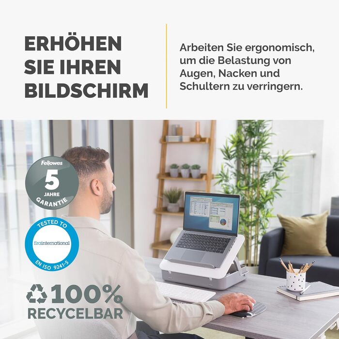 Підставка для ноутбука Fellowes Breyta™ 2-в-1 з сумкою, біла, регулювання висоти, екологічна