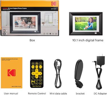 Цифровий фоторамка Kodak 10 дюймів з акумулятором, Wi-Fi, 32 ГБ, HD IPS сенсорний екран, фото/відео/музика, керування через додаток (Чорний)
