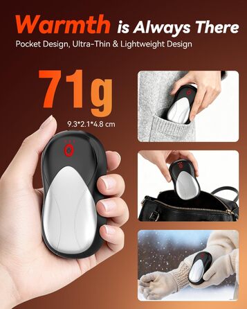 Електричні грілки для рук PHEJIE, 2 шт. з підзарядкою, 3 режими нагріву, портативні, для активного відпочинку, кемпінгу, гольфу, подарунок для жінок та чоловіків (чорний, срібний)