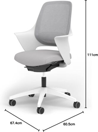 Ergotopia WellBack: Ергономічне крісло для офісу та дому, Made in Germany, з підтримкою попереку та синхро-механізмом, білий каркас, сірий колір