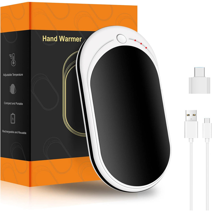 Електричний грілка для рук USB, Powerbank 5200mAh, портативний, багаторазовий, для жінок та чоловіків, для кемпінгу, зимові подарунки, чорний та білий