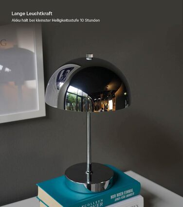 LED настільна лампа Mokebo® 'Leuchtturm' бездротова, акумуляторна, диммер, USB-C, вінтажний квітковий горщик, гриб, нічник, тауп, метал, тепле біле світло (сріблястий)