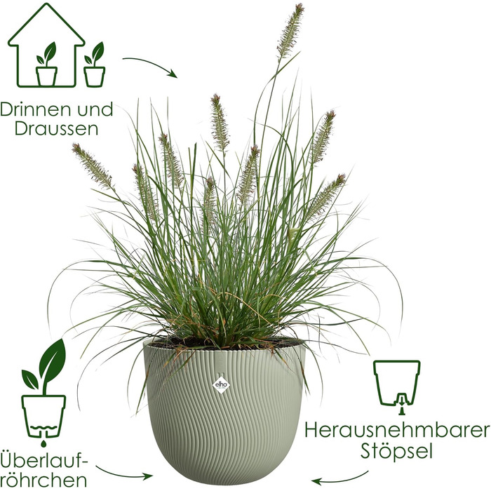 Квітчанка Elho Sereh Rund 40 - горщик для дому та саду, перероблений пластик, бежевий, Ø 39.0 x H 33.3 см