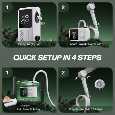 Митрікс Портативна душова система для кемпінгу: 10л/хв, акумулятор 7800mAh, 4 режими, IPX8, для подорожей та автомиття