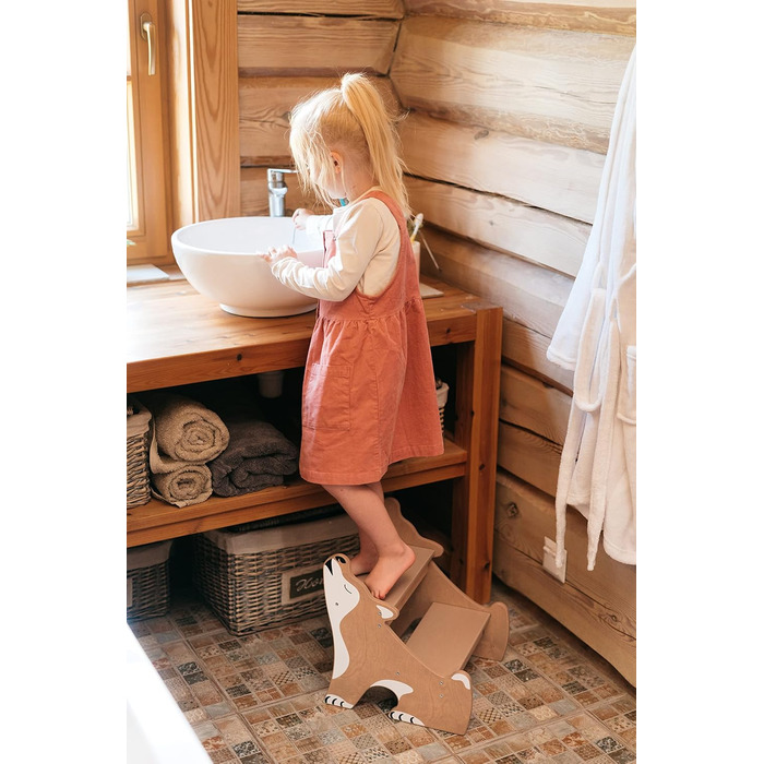 Дитячий тритуходер Wild Kids Modern Tritthocker з дерева, 2 сходинки, для ванної кімнати, натхненний меблями Монтессорі (колір: коричневий, світло-коричневий)