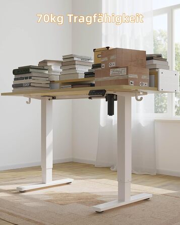 Електричний стіл YIHAYO з висувними ящиками та підставкою для монітора 120x60 см, регулювання висоти, пам'ять, Natural White, Natural поверхня