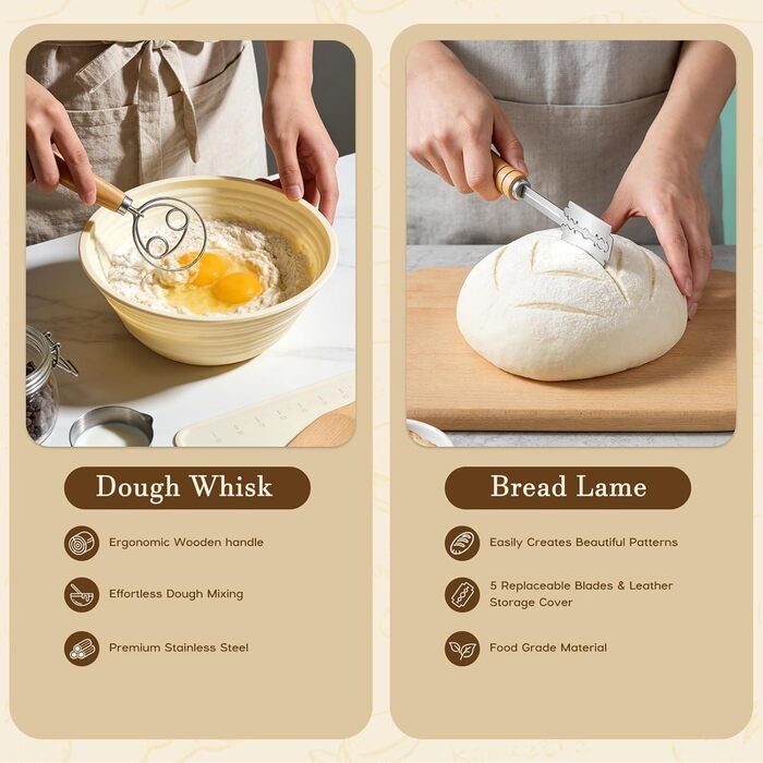 Набір для закваски з 19 частин: 2 гнізда для бродіння з силікону (23см та 25см), скляна тара для закваски, аксесуари для випічки, подарунок для початківців та професіоналів