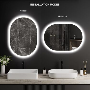 Круглий LED-дзеркало для ванної кімнати ChillCruiser 50см з чорною рамою, антизапарник, 3 кольори, пам'ять, 500x700мм