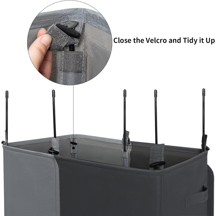 WOWLIVE Подвійний кошик для білизни з кришкою, великий, складний, 2 секції з ручками, сірий+чорний (154л)