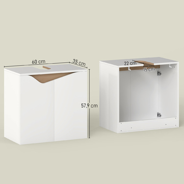 Підставка під раковину, шафка для ванної кімнати з дверцятами з плавним закриванням, біла, 60 x 35 x 57,9 см