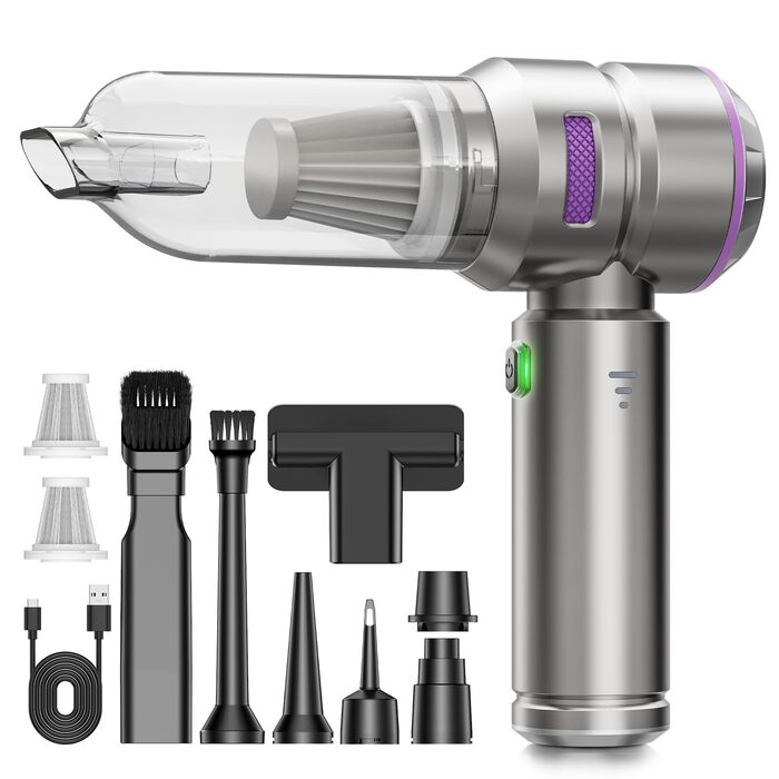 Акумуляторний ручний пилосос KITBEZN 26000Па, бездротовий міні-пилосос 4-в-1 з безщітковим двигуном для авто, дому, диванів та шерсті тварин (Фіолетовий)