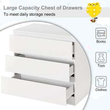 Комод-пеленальник WOLTU з пеленальним столиком, 3 висувні ящики, захист від перекидання, 86 см, білий