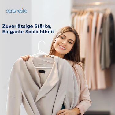 Плечики для одягу SereneLife, 30 шт. Плечики для одягу з пластику, антиковзаючі, економія місця, 0.6 см товщиною, 42 см шириною, ультратонкі та міцні з вирізами для плечей, 30 шт. (Білий, 20 шт.)