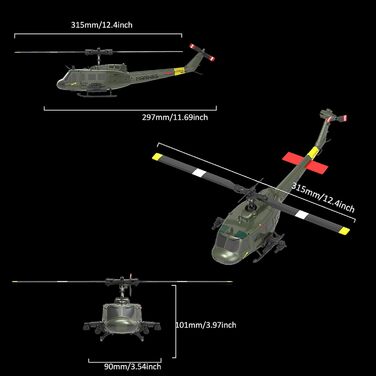 RC Гелікоптер ERA C032 UH-1 Huey, 1/48, 2.4G 6CH, Стабілізатор, Утримання висоти, Зелений