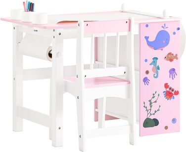 Дитячий стіл SoBuy з табуретом, комплект меблів для дитячої кімнати, ігровий та навчальний стіл для дітей, рожевий (80x66x50 см)