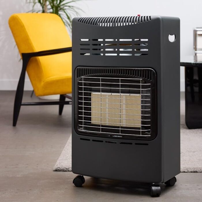 Газова додаткова піч Favex 8630047 – готова до використання з шлангом та редуктором – інфрачервовий керамічний нагрівач – 3 режими потужності до 40 м² – сталь, чорний колір