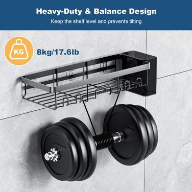 Настінна полиця для душу YEAUPE PRO з 3 ярусами – органайзер для ванної кімнати без свердління, для скляної душової кабіни, з 2 присосками, 6 гачками, міцний металевий, 78 см, до 18 кг, чорний
