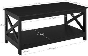 Журнальний столик Yaheetech з X-Frame, багато місця для зберігання, 1005045 см, чорний