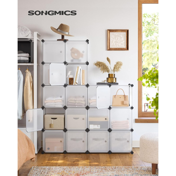 Полиця для взуття SONGMICS з 16 кубиків 30х30 см пластик білий