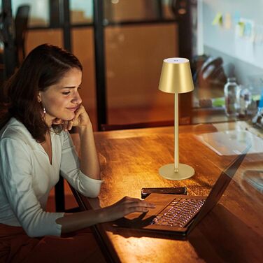 LED-лампа Zoeger: 2 шт., диммування, акумулятор, бездротова, тепле світло 3000K, USB-C, алюміній, IP54, золота