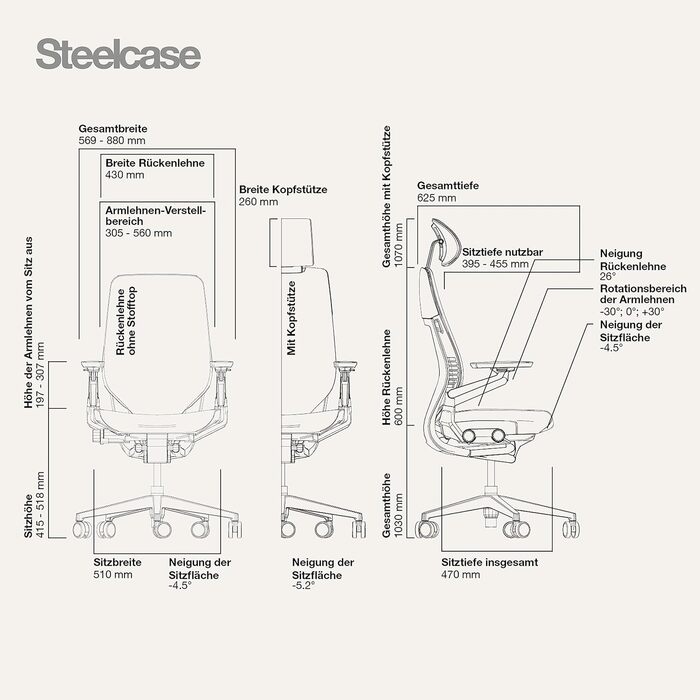 Ергономічне офісне крісло Steelcase Gesure, підлокітники 360, 3D жива спинка, підголівник, Storm Horizon