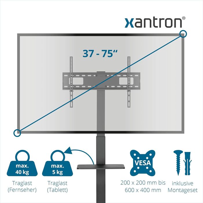 Рулонна підставка під телевізор Xantron регулюється по висоті до 75 дюймів з полицею