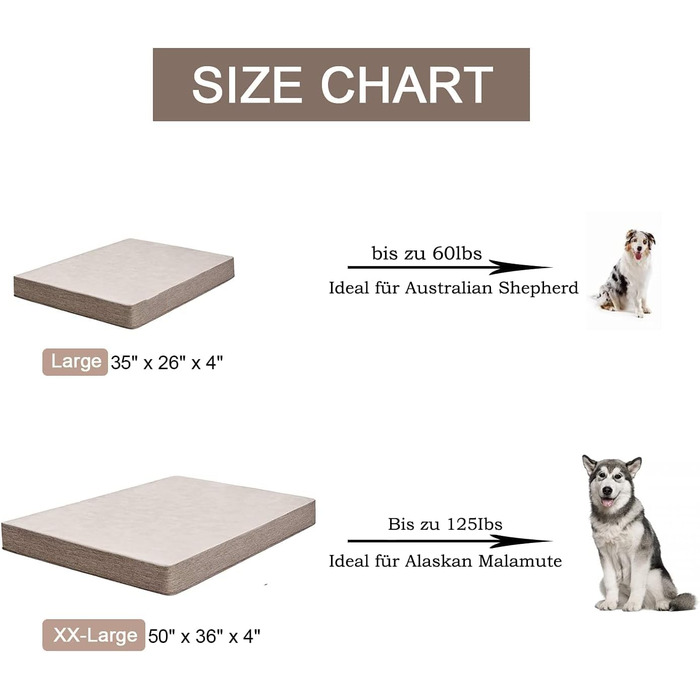Лежаки для собак Ортопедична подушка для собак зі знімним чохлом, що миється, для великих/середніх/велетенських/дрібних собак, 92*69см (XXL(1279210см), FRDog)