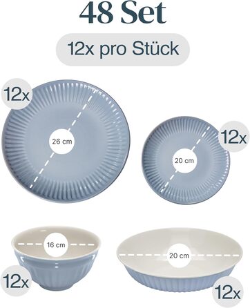 Набір посуду Steingut Hygge 24 шт. для 6 осіб: тарілки, миски, сервіз Pure Living (сіро-блакитний)
