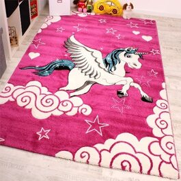 Дитяча кімната килим для дітей Маленький єдиноріг рожевий крем Бірюзовий, Розмір (133 см квадратний)