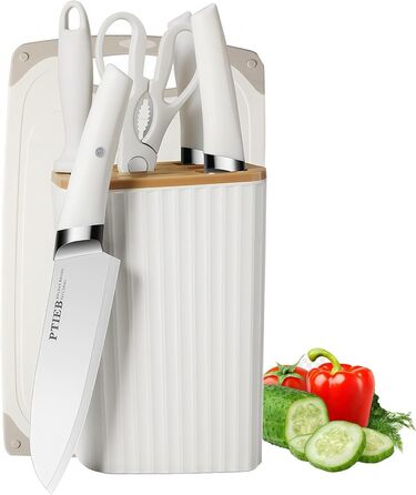 Набір кухонних ножів 7 предметів: сталеві ножі з підставкою, антикорозійні, антипригарні, гострі. З дощечкою та ножицями