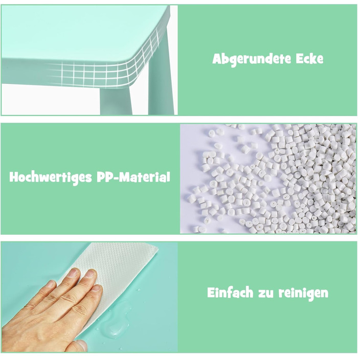 Дитячий столик та 2 стільчики DREAMADE, зелений комплект для навчання, їжі та ігор. Дитячі меблі з пластику для дівчаток та хлопчиків, 3 предмети, заокруглені кути