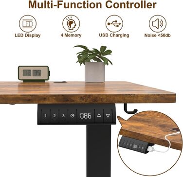 Електричний регульований стіл JUMMICO 160x80 см з підзарядною станцією, білий/коричневий, з кабелеуправлінням